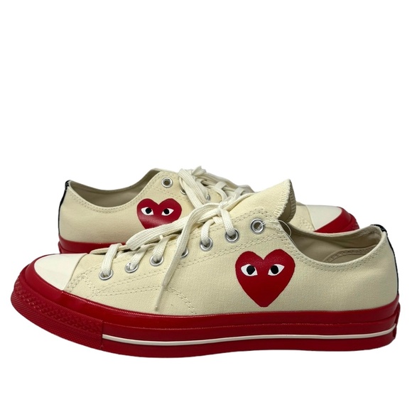 Converse Chuck 70 CDG Low Top Shoe Skate Women Sneakers Canvas Beige Red A01796C - Picture 1 of 10